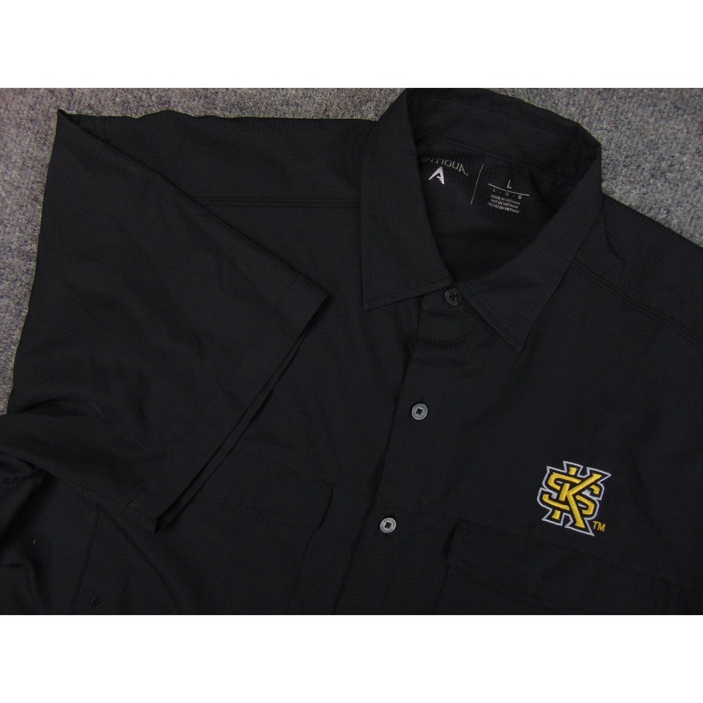 Kennesaw State Owls Shirt Mens Large Black‎ Short Sleeve Button Up Antigua Logo